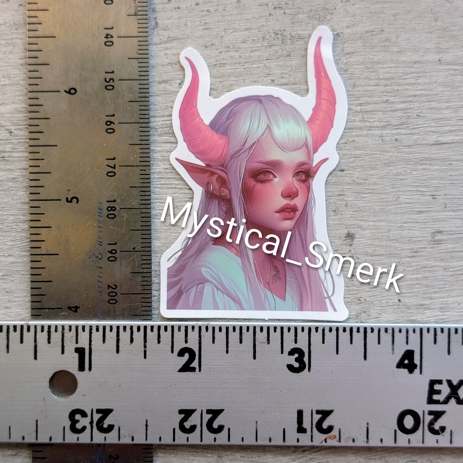 Haunted Doll Active Spirit Demon Girl With Pink Horns White Elf Sticker 1Pc
