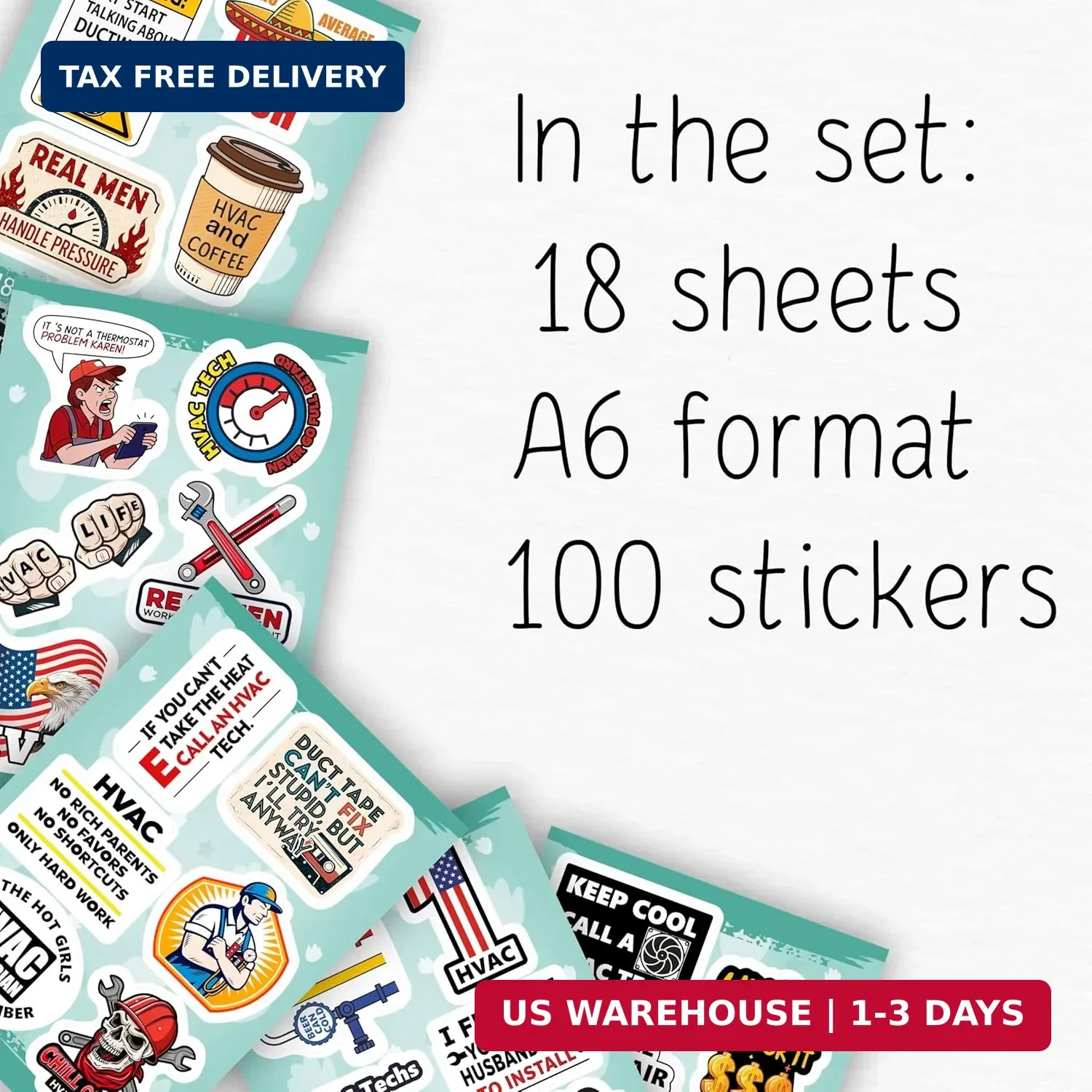100Pcs HVAC Stickers Hard Hat, Water Bottle, Laptop – HVAC Toolbox Decals – Air