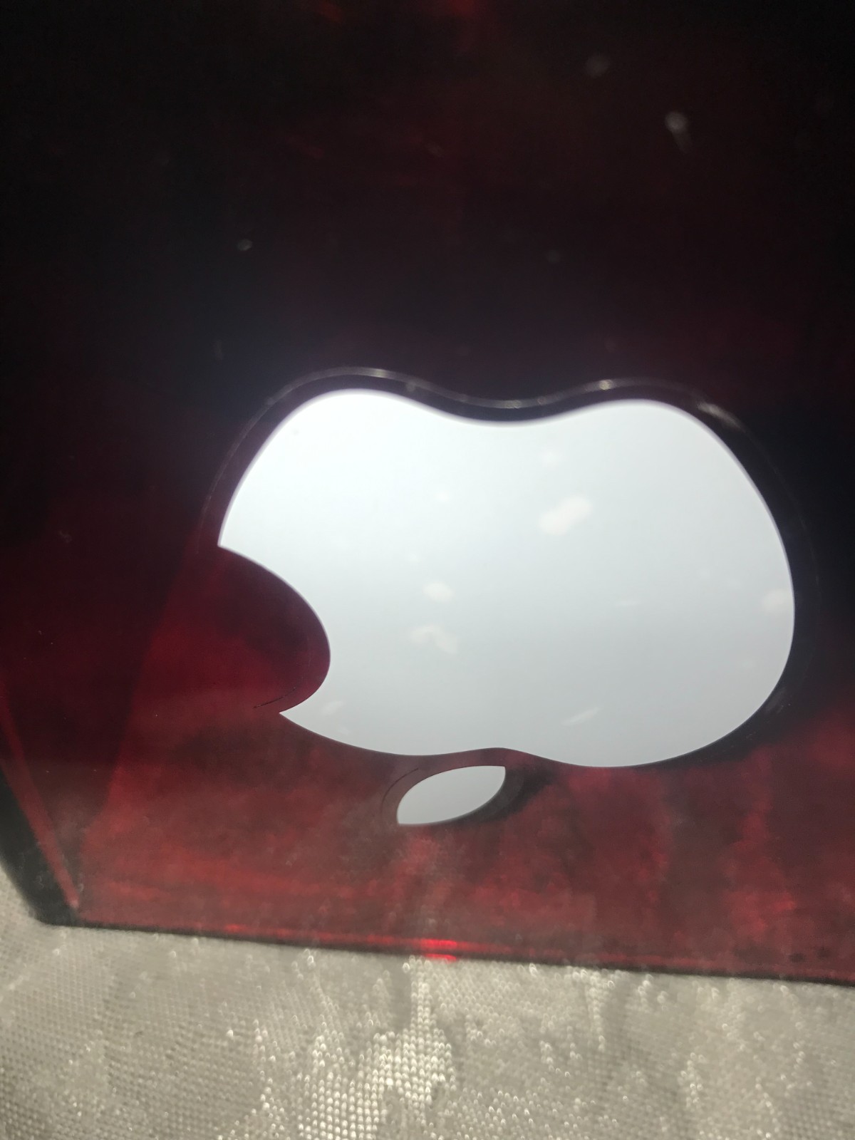 APPLE Inc. WHITE Iconic LOGO Red HEAVY Glass VASE Planter BOWL 4¾" SQUARE Cube