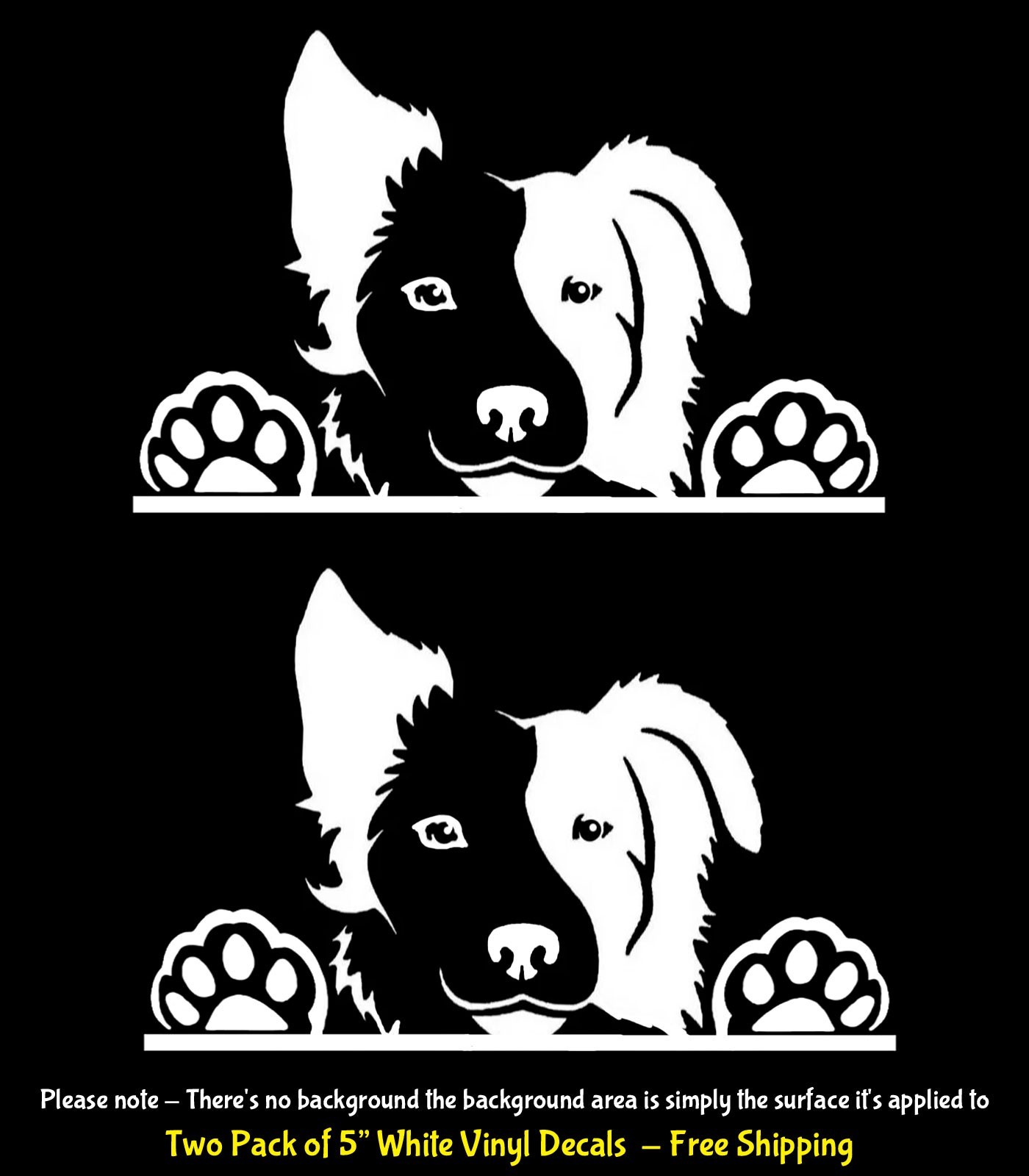 Border Collie Two PK 5" White Vinyl Dog Decal Car Truck Windows Laptop Notebook