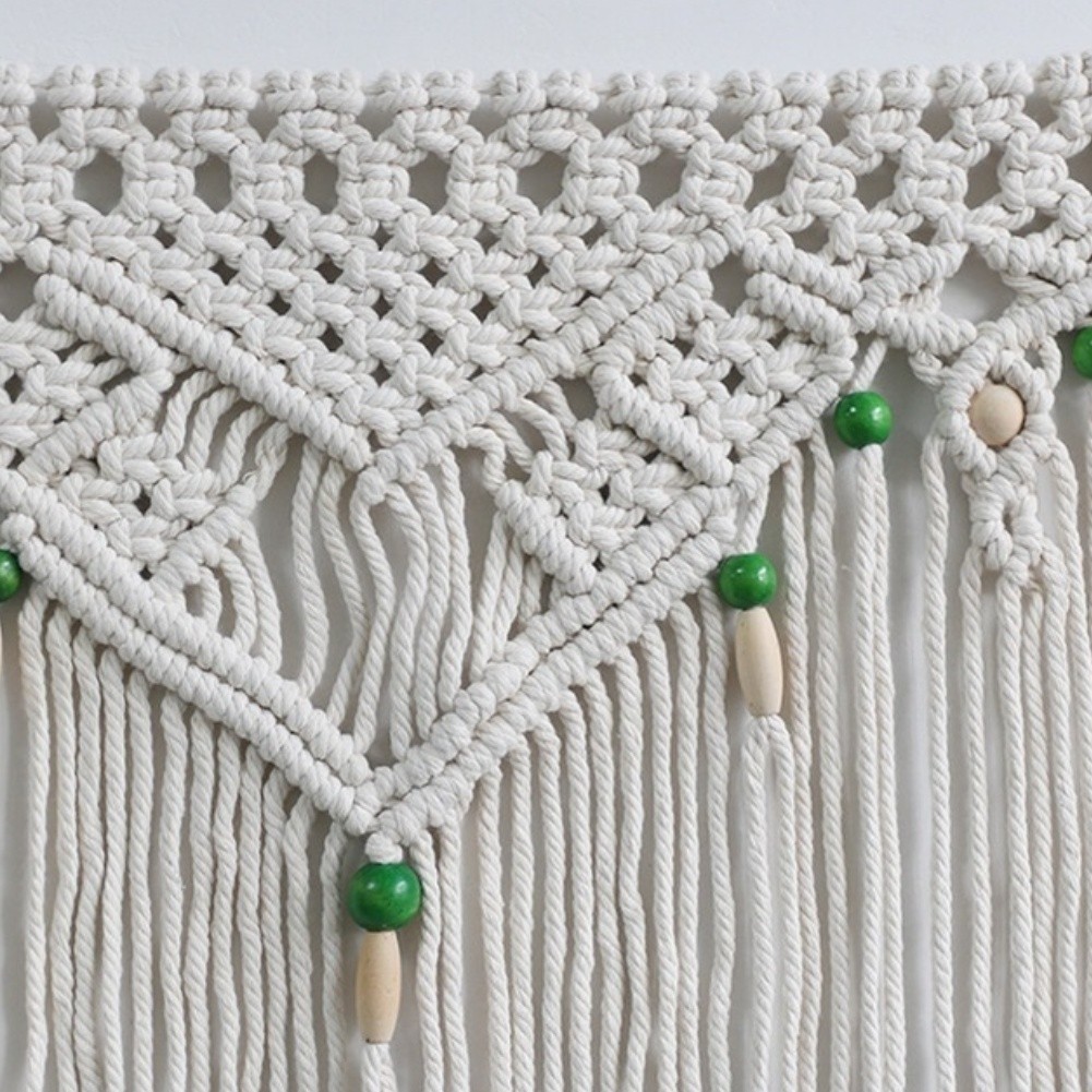Hand Woven Boho Cotton Tapestry Wall Hanging for Living Room 100x65cm Beige