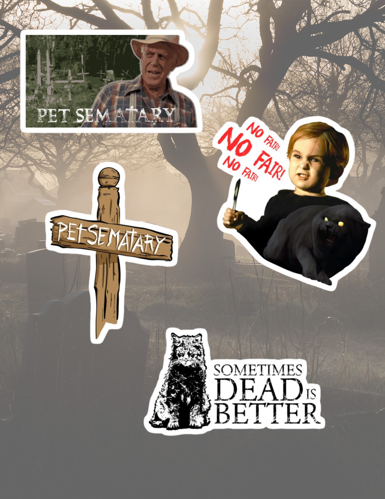 Stephen King Pet Sementary Horror Movie 4pc Stickers Pack