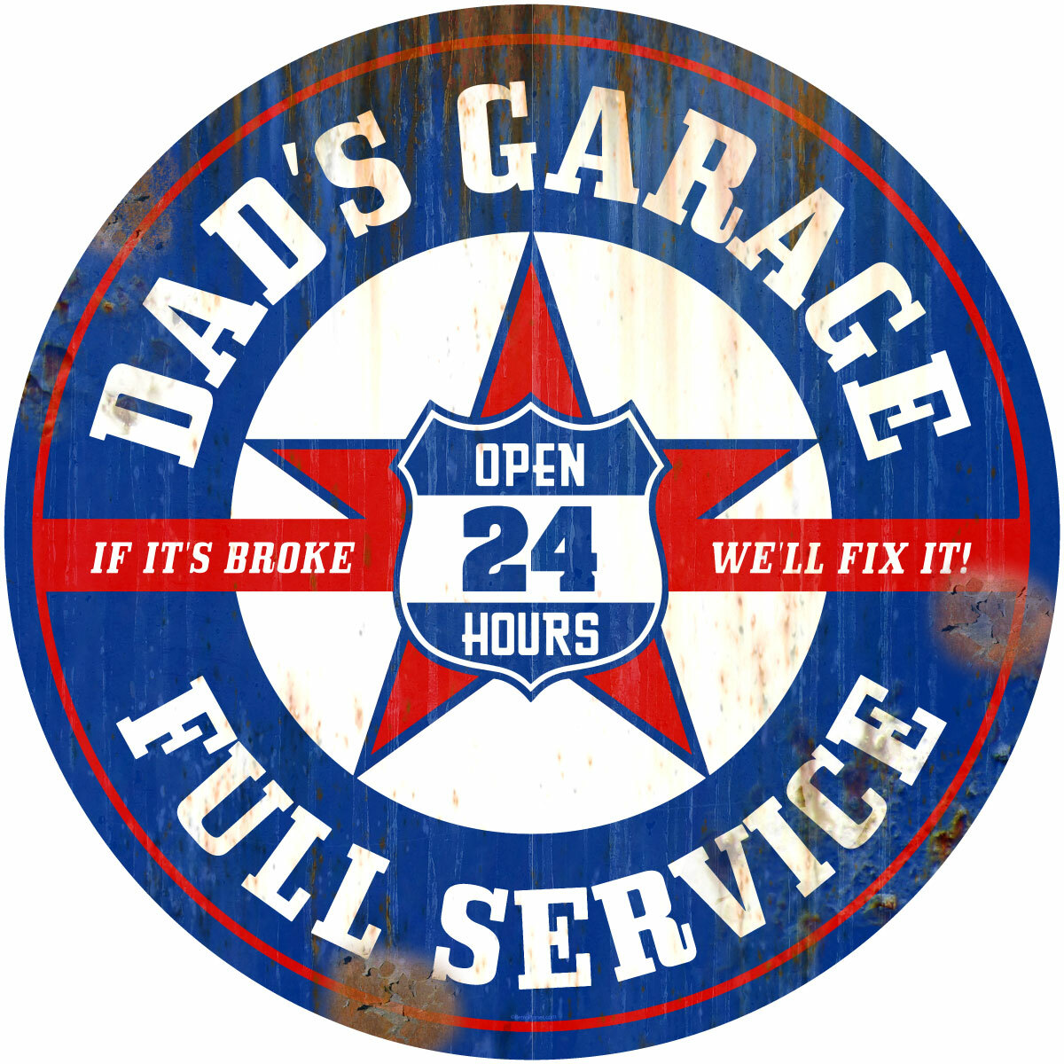 Dads Garage Wall Decal Rusted Blue Red – Gas Station Decor