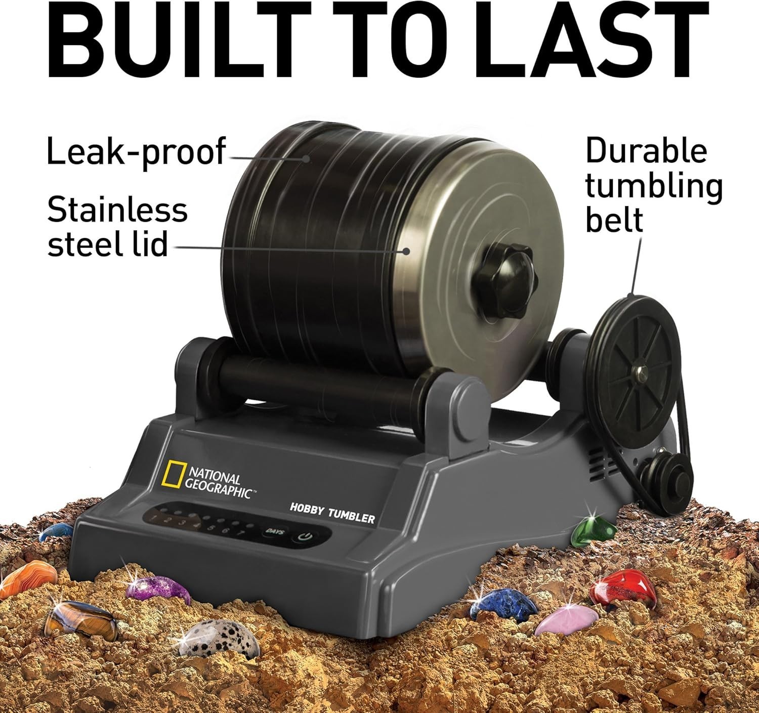 National Geographic Hobby Rock Tumbler Kit – Rock Polisher for Kids Adults,