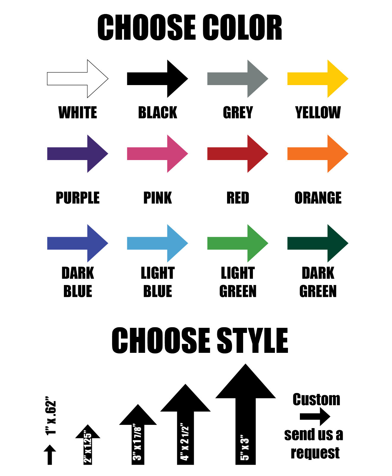 Arrows! Permanent outdoor glossy vinyl decals – Pick your size and color!