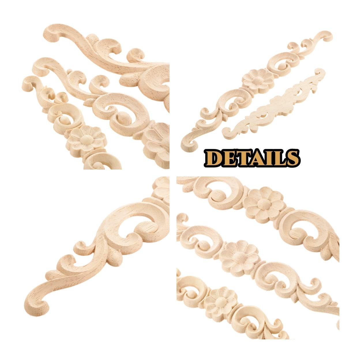 Wood Appliques Decorative Carved Onlays, Long Wooden Decals DIY Furniture Dec…