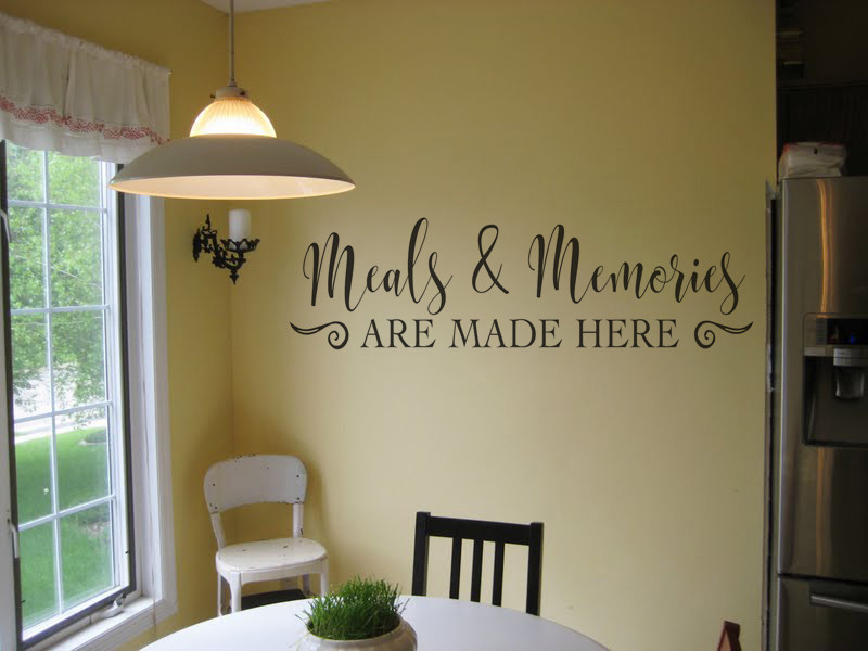 MEALS AND MEMORIES ARE MADE HERE VINYL WALL DECAL KITCHEN QUOTE STICKER WORDS
