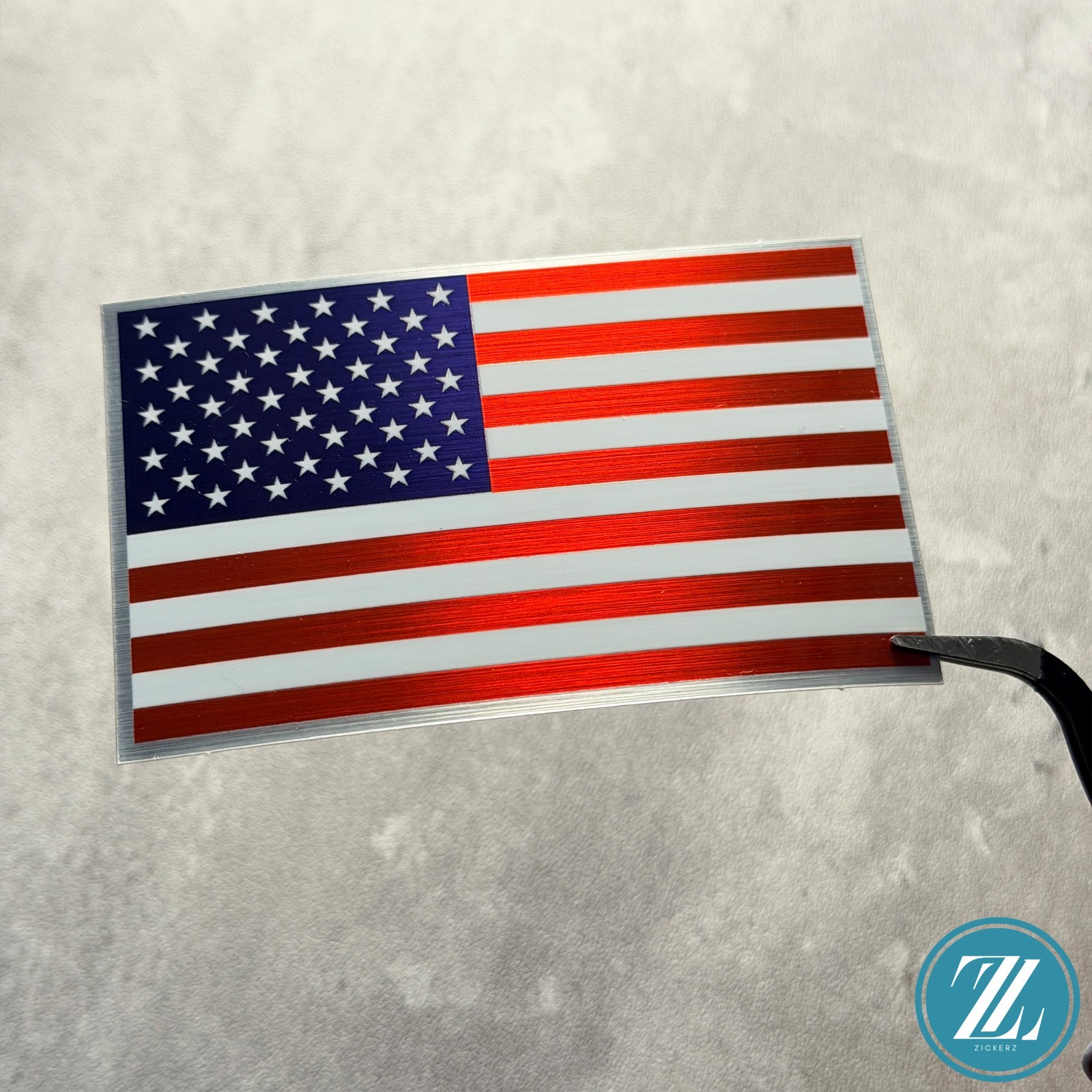 USA American Flag Waterproof Vinyl Sticker, Brushed Metal Finish