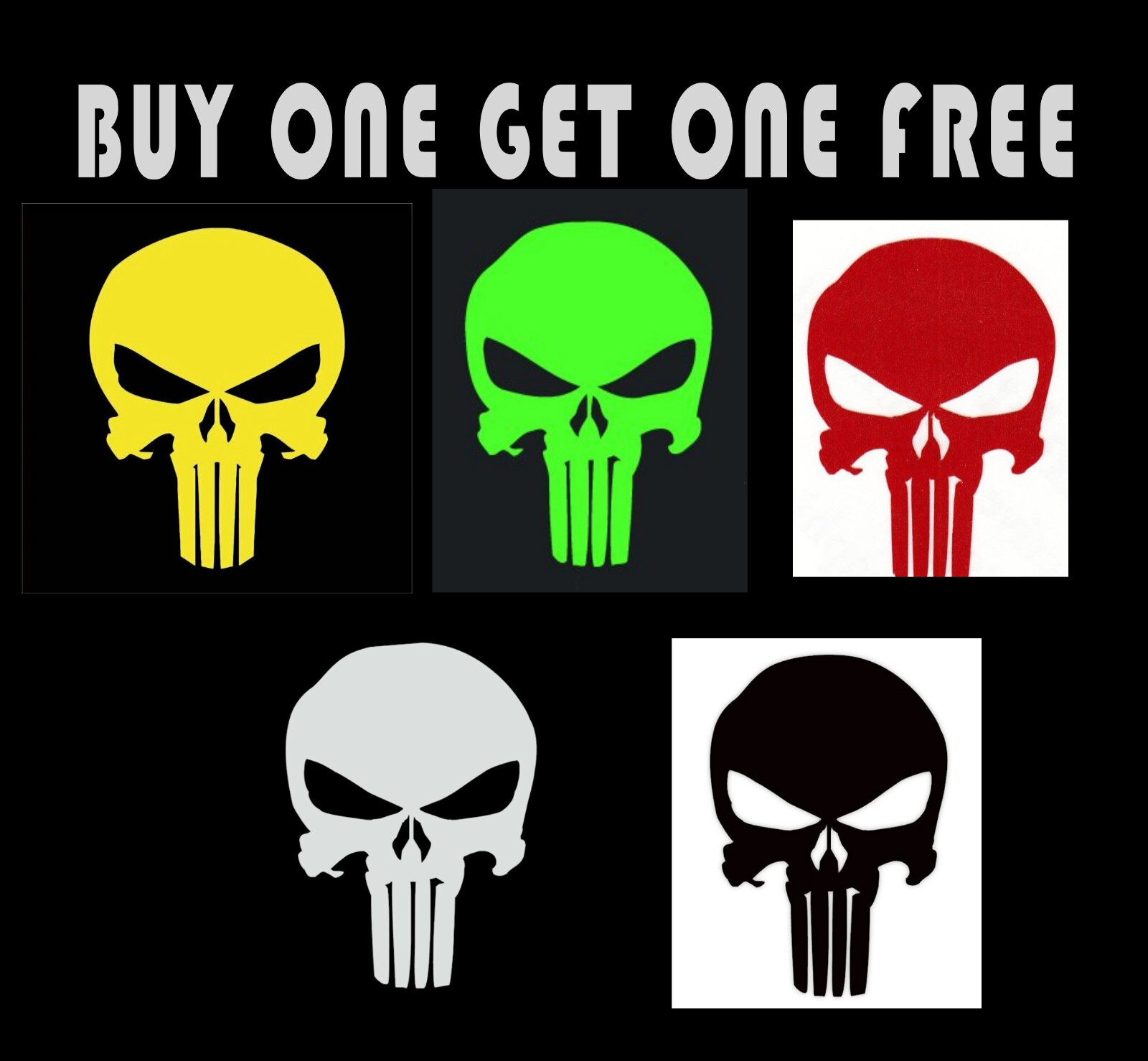 Punisher Skull Sticker – Buy 1 Get 1 Free – Punisher Decal – Select Color Size!