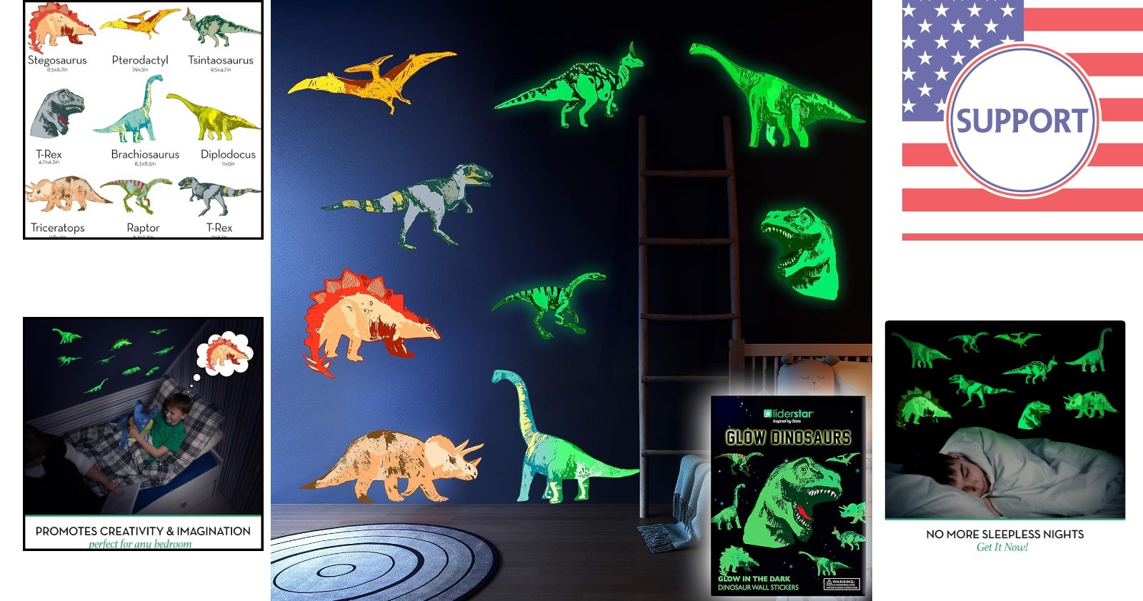 Dinosaur Wall Decals for Kids – Glow in The Dark, Removable Decor for Bedrooms