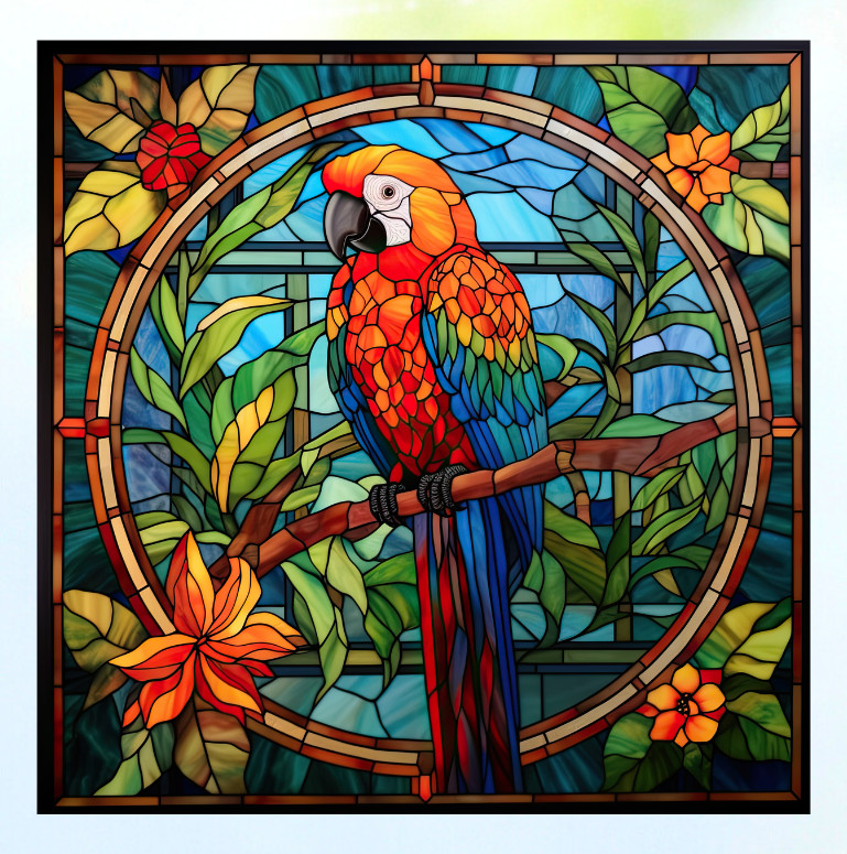 Parrot Faux Stained-Glass WINDOW CLING Size 8" Square Repositionable Vinyl