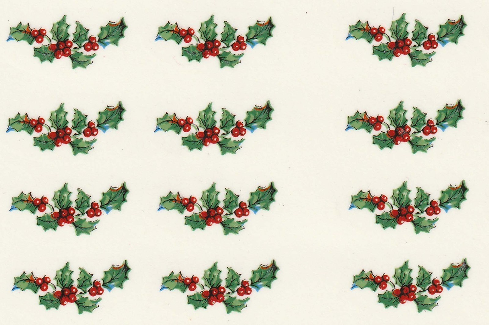 Tiny Holly Vintage Ceramic Decals (48) 5/8" Xmas, jewelry, dollhouse, resin art
