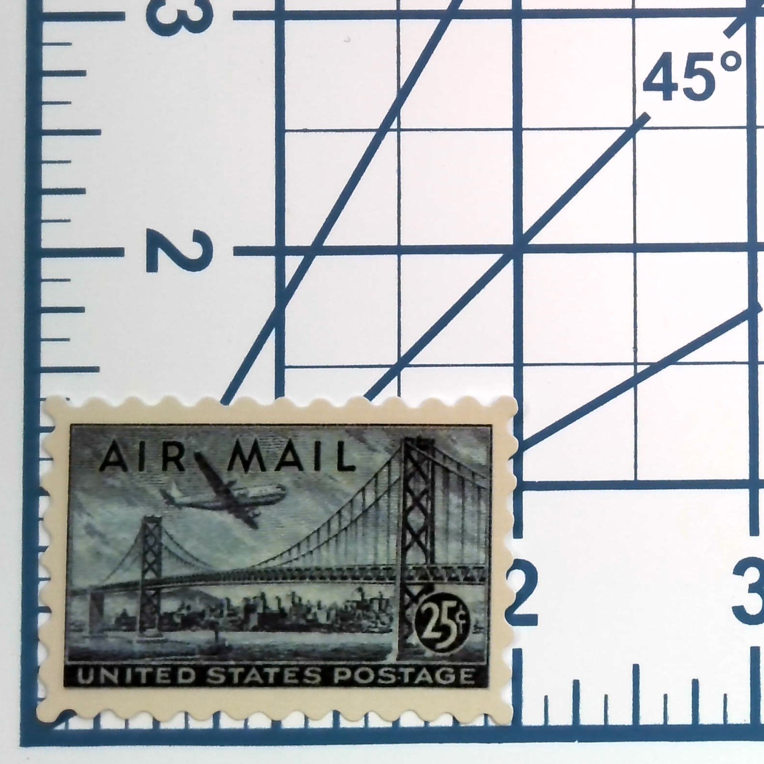 Vintage US Air Mail Stamp Sticker Boeing Stratocruiser Bay Bridge 25c Vinyl