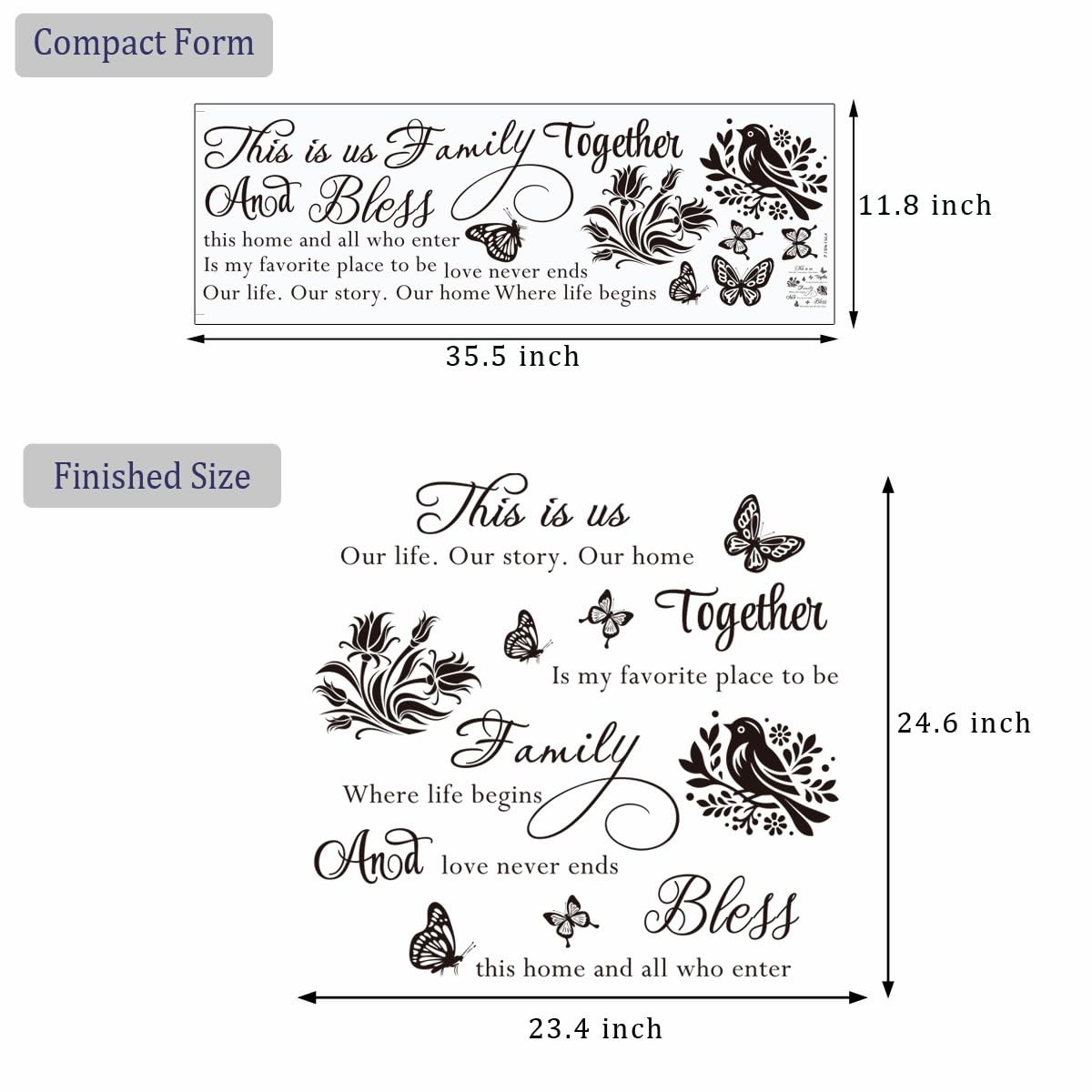 4 Pieces Inspirational Family Quotes Wall Decals This is Us Bless This Home W…