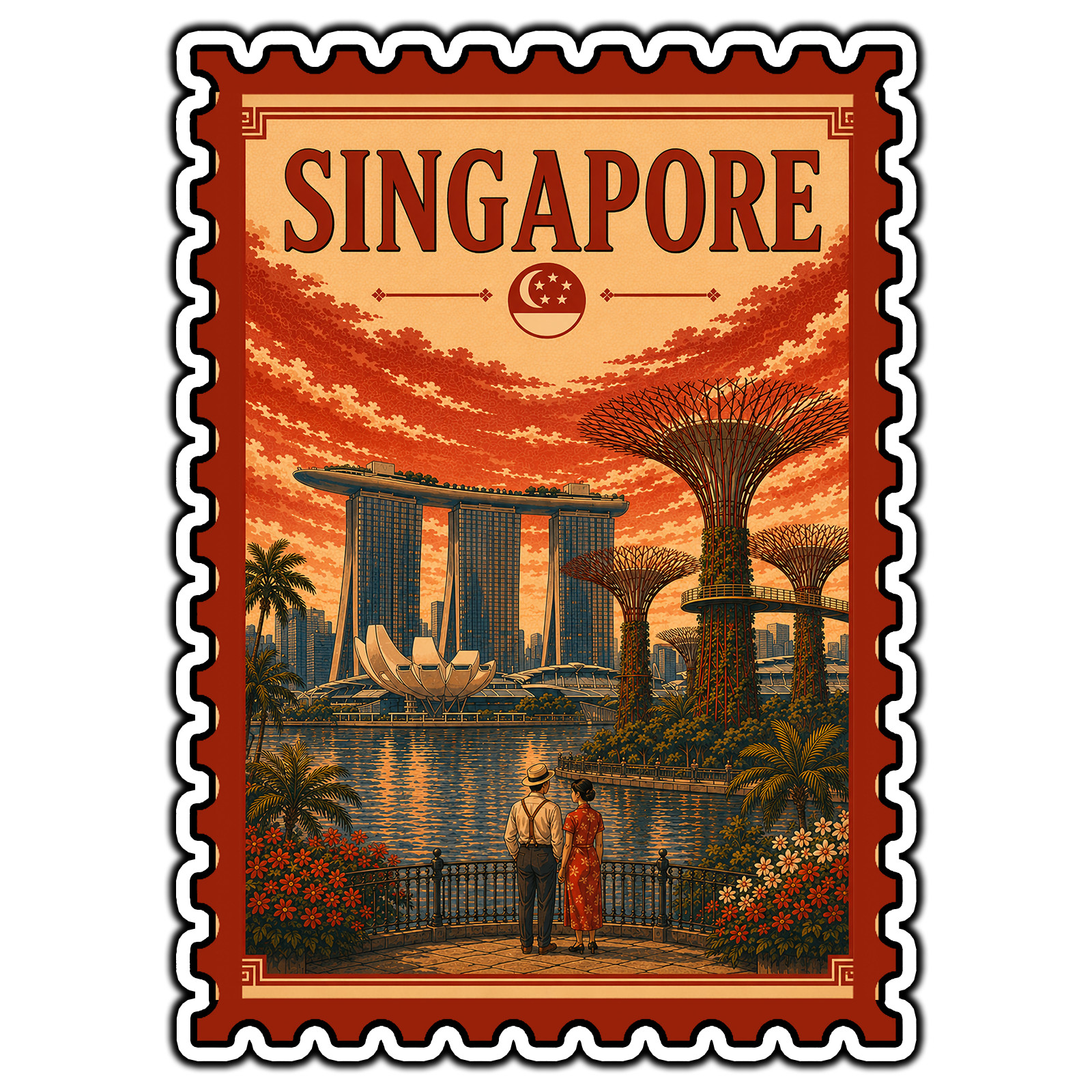 Singapore Asia Travel Postage Stamp Sticker #1 Waterproof Vinyl Decal Die-Cut