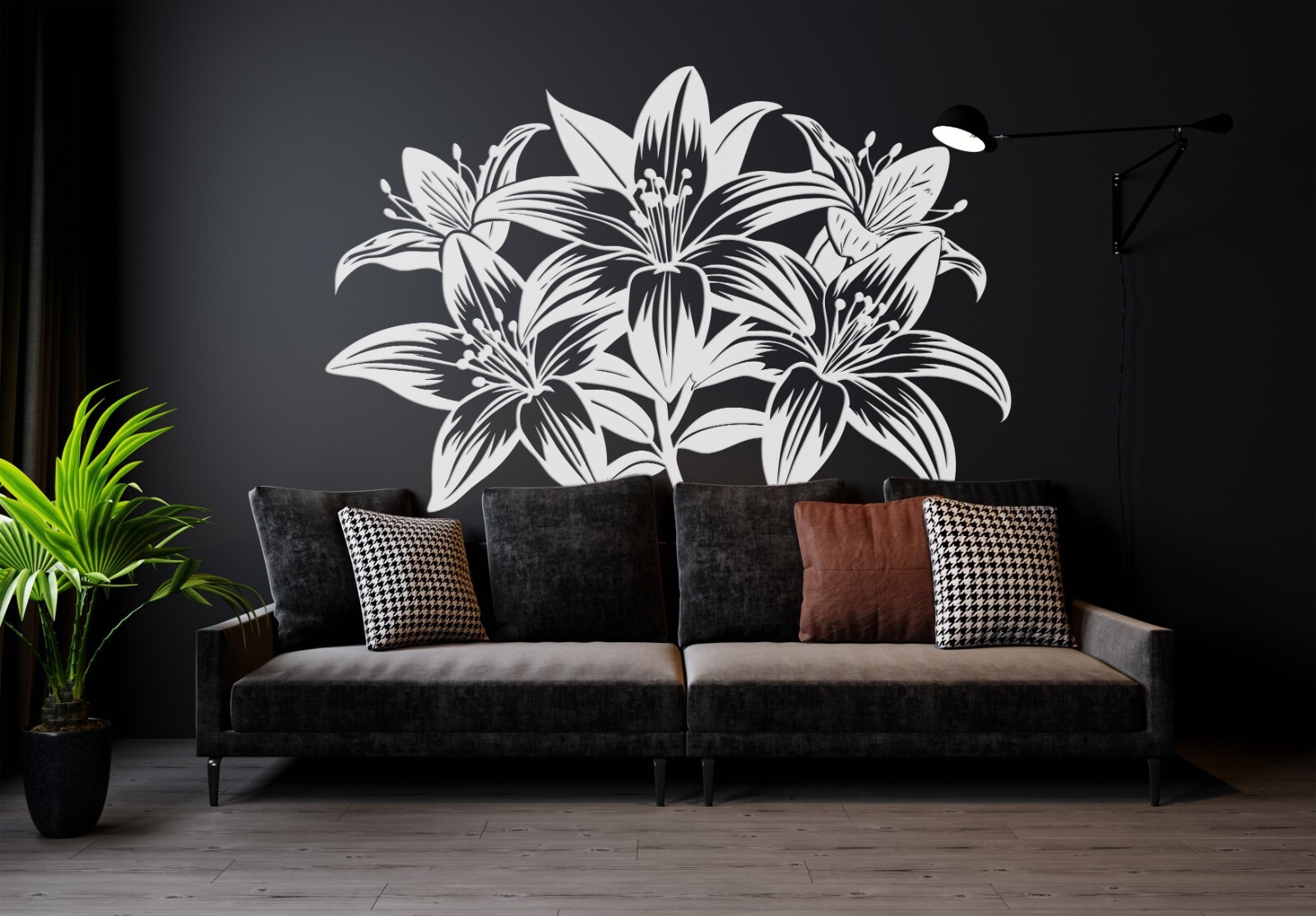 White Lilies Wall Decals – Gold Lilies Floral Wall Decal – Flowers Vinyl se246