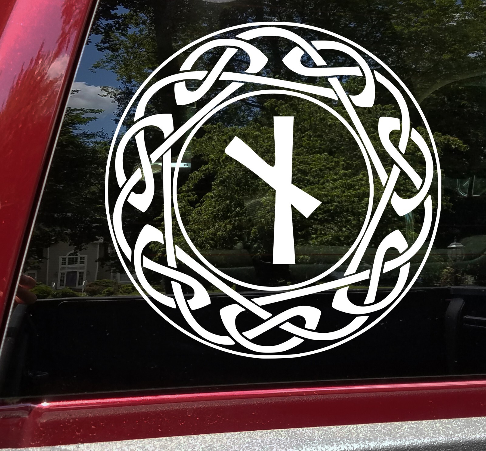 Celtic Knot Circle with Nauthiz Viking Rune Vinyl Decal | Survival Knotwork