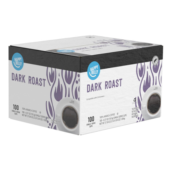 Happy Belly Dark Roast Coffee Pods, Keurig 2.0 Compatible, 100-Count Pack