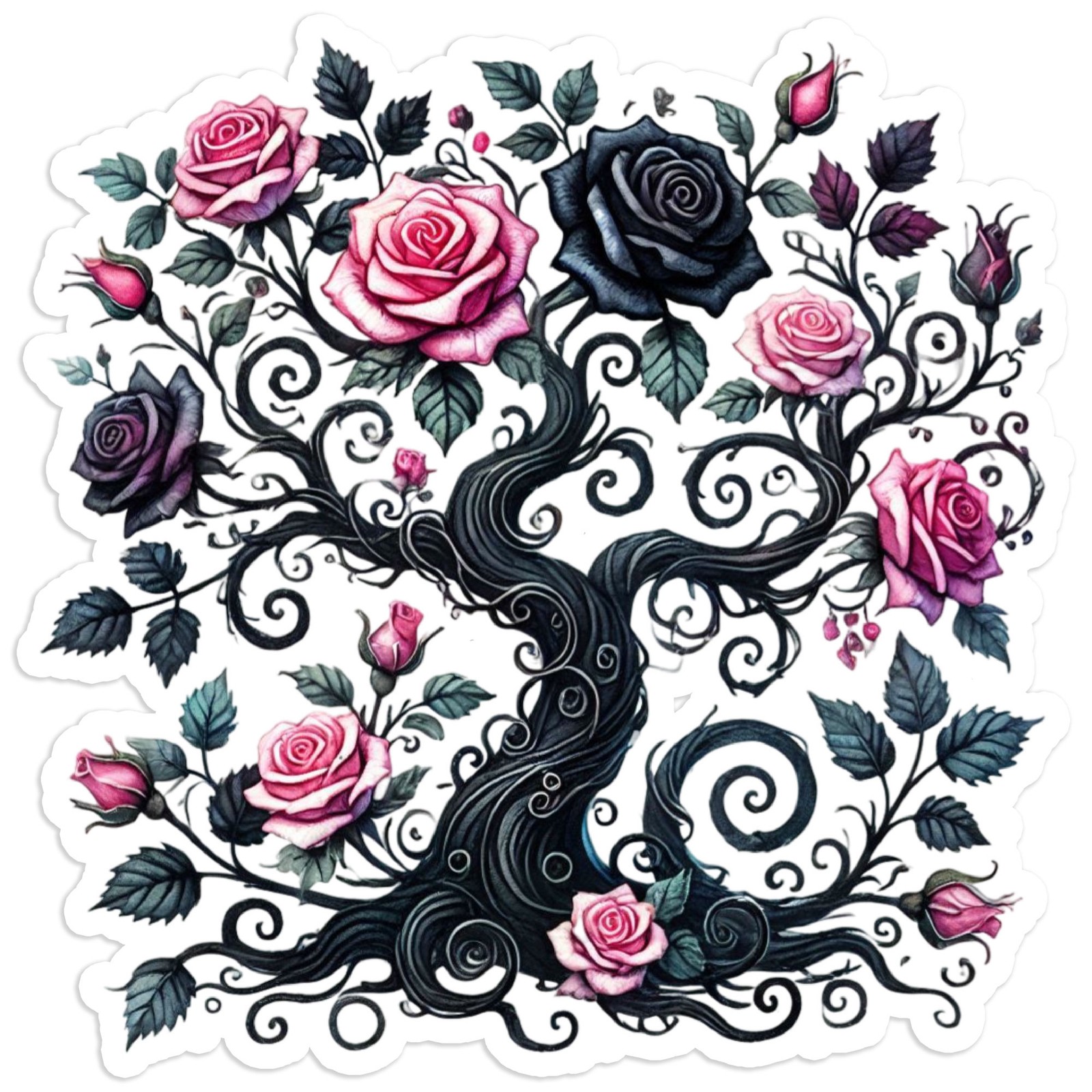 Black and Pink Rose Bush – Vinyl Decal Sticker – Car Window Laptop – #1133