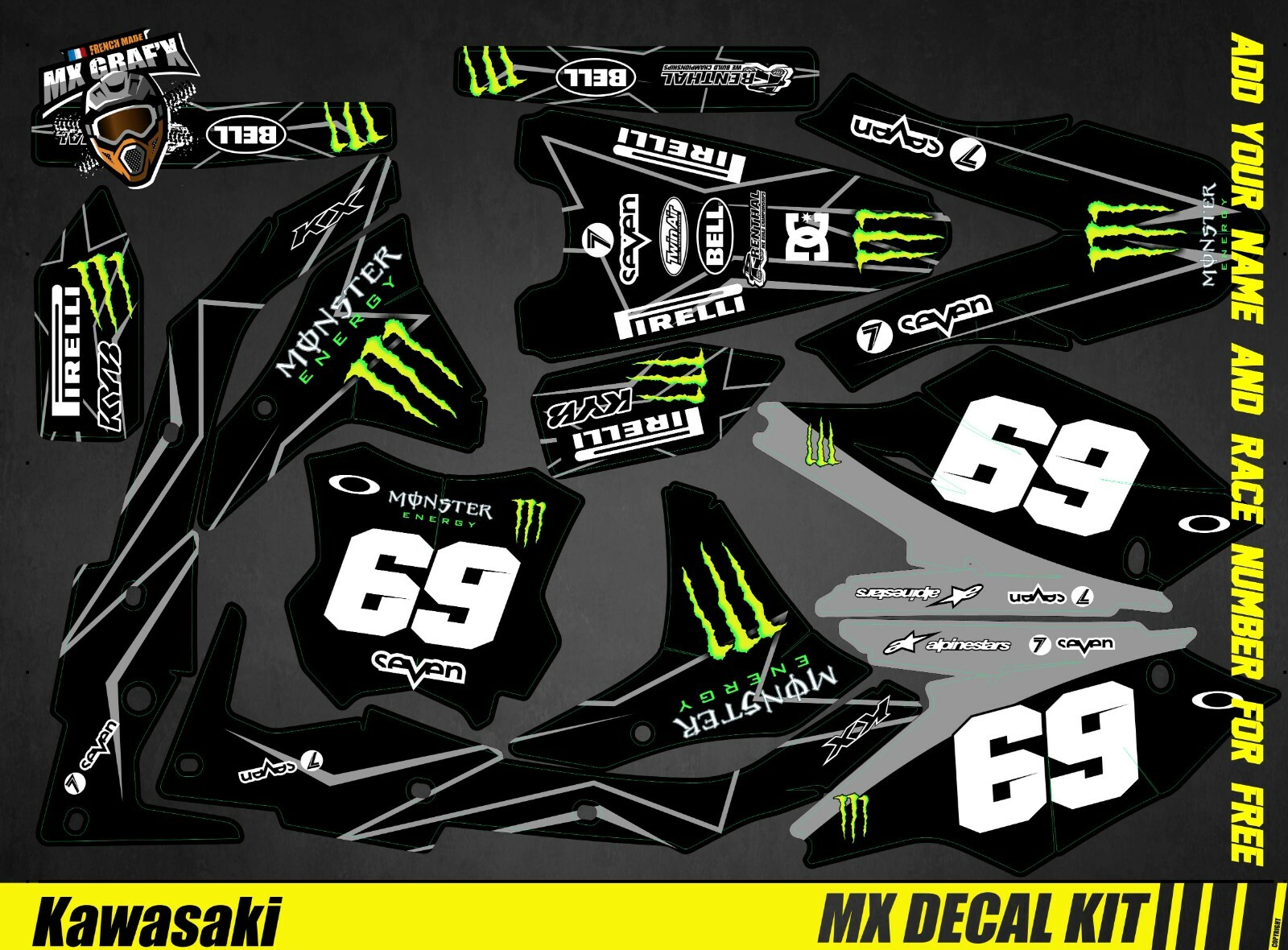 MX Decal Kit For Kawasaki KXF – Monster Black