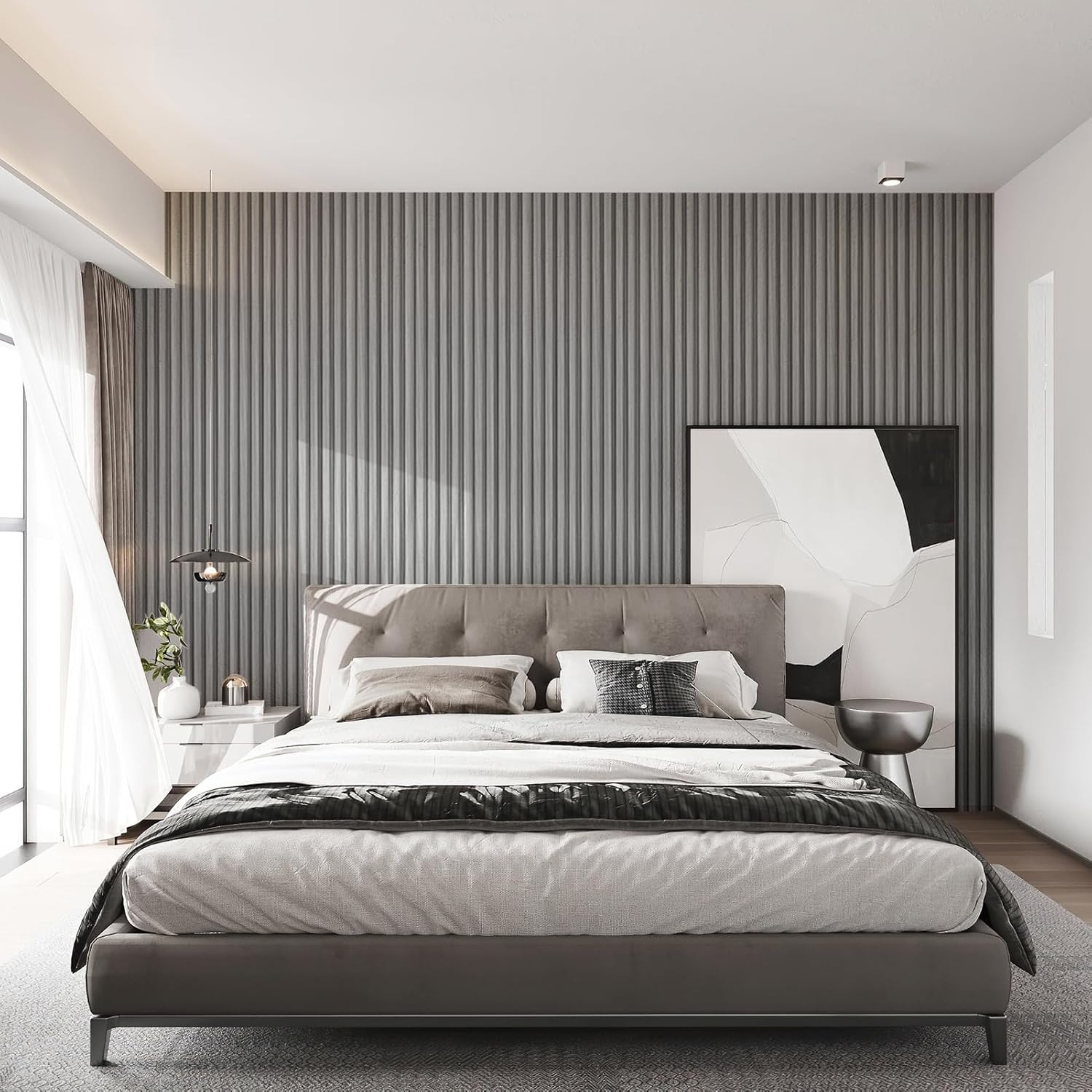 WPC Soundproof 3D Slat Wall Panels – Gray Oak, 8-Pack, 96×6 In.