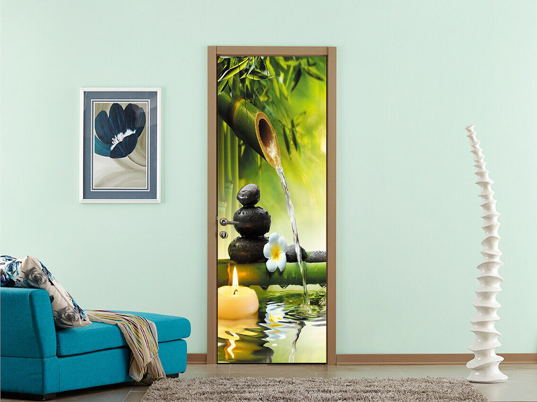 3D Green Bamboo Landscape Self-adhesive Door Mural Wall Sticker Decal Home Decor