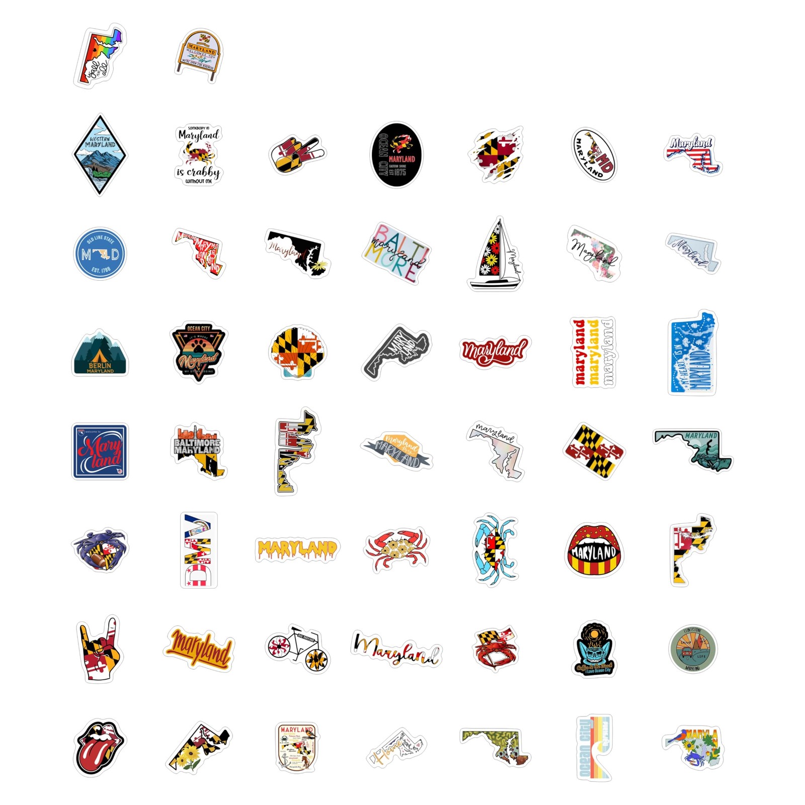 BulbaCraft 100Pcs Maryland Stickers for Water Bottle and