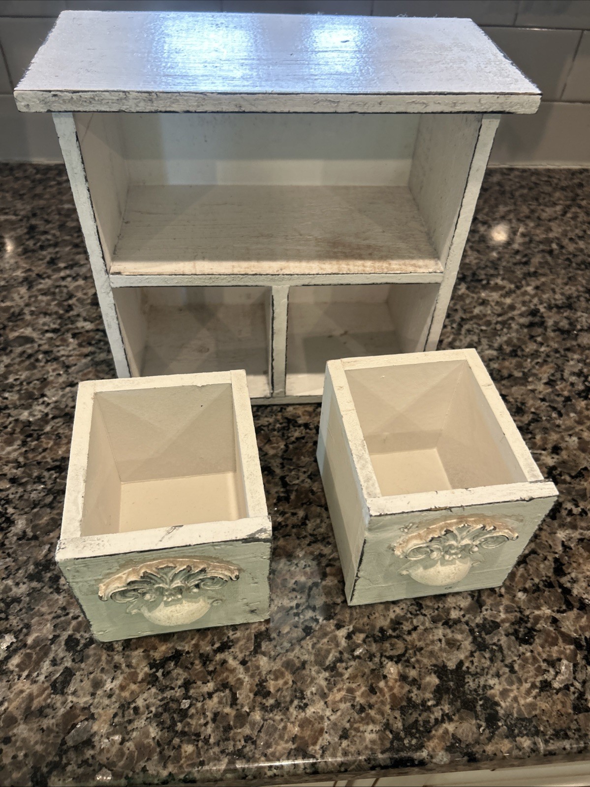 Home Decor ATCM 93120 Wood Box With 2 Drawers 9x9x5