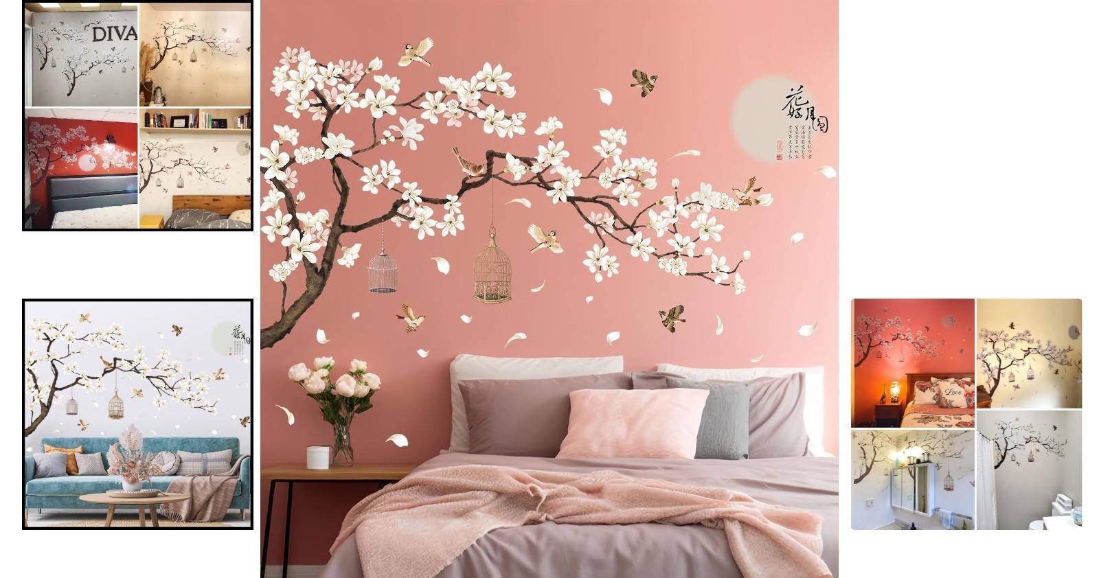 Cultural Chinese Floral Wall Art Stickers – Complete 8-Piece Set for Kids Room
