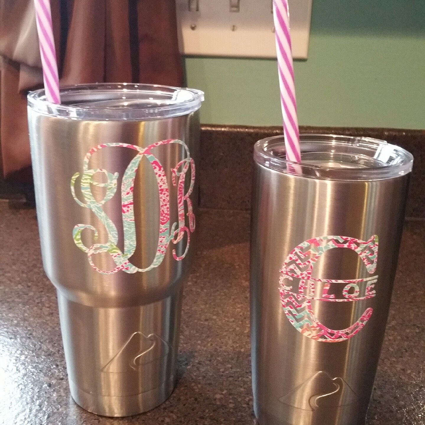 Lilly Patterned Vine Circle Monogram Name Decal Sticker for YETI Tumbler Cooler