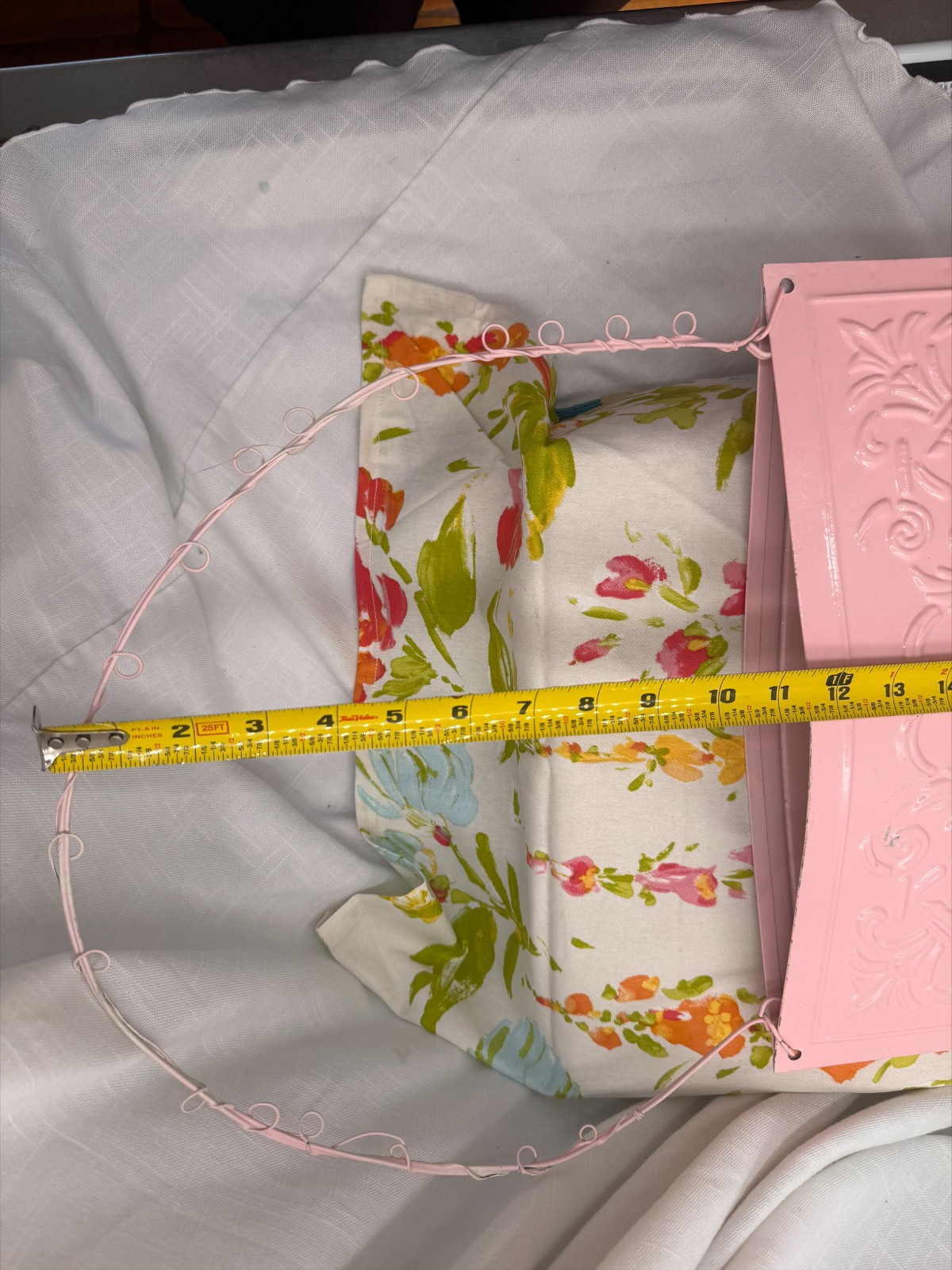 Pink Metal Embossed Floral Tin Tile Wall Pocket Hanging Planter 15" Shabby Chic
