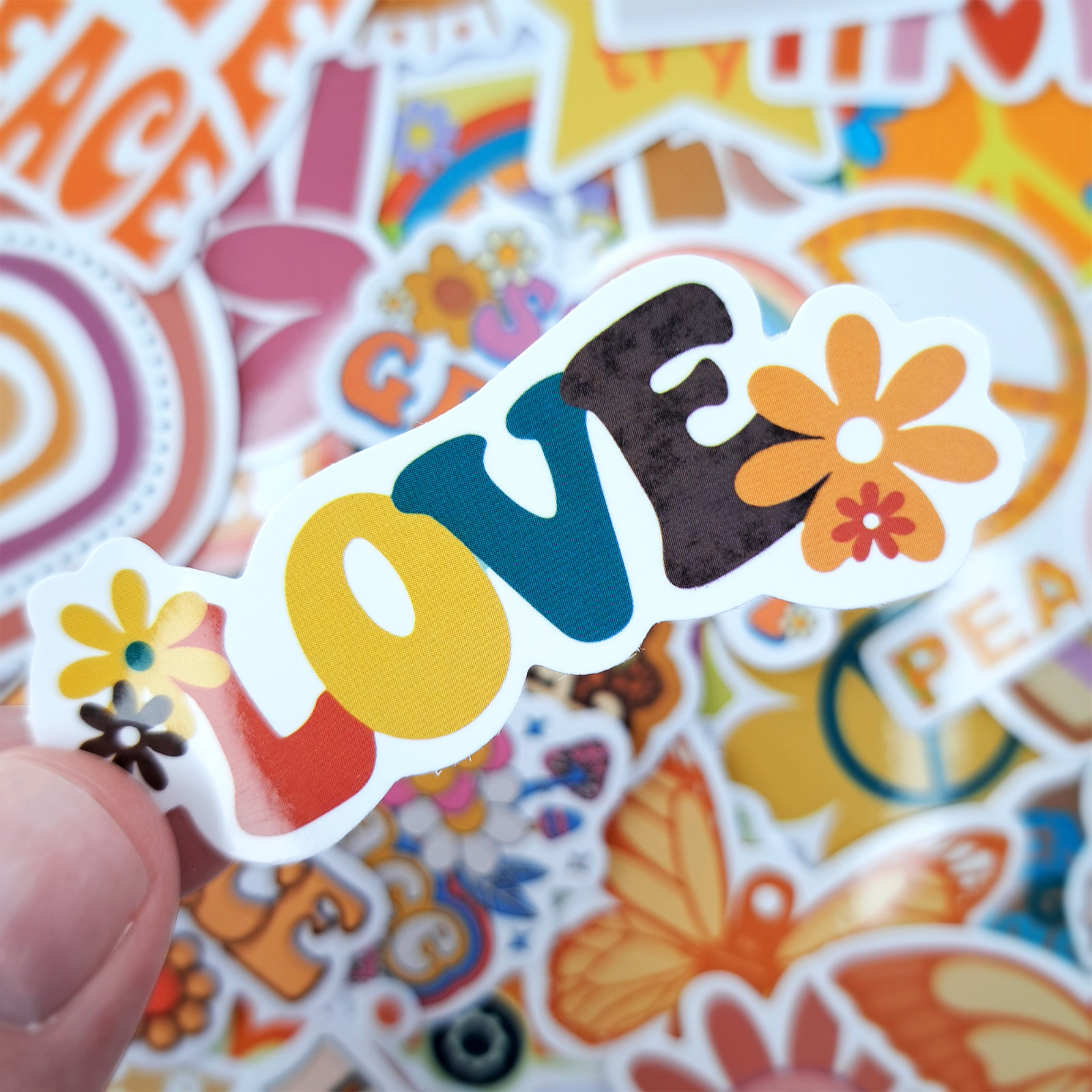 50 PCS Groovy Hippie Sticker Pack Peace Love Positive Vibes Boho Crafts Stickers