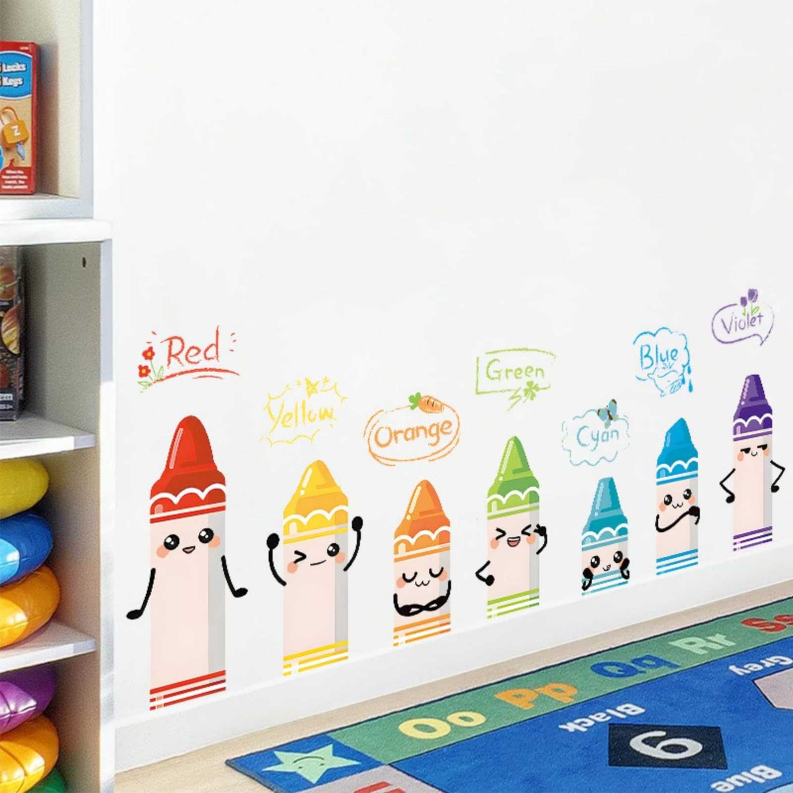 Cartoon Cute Colorful Crayon Self Adhesive Wall Decal Children's Rooms Kinder…
