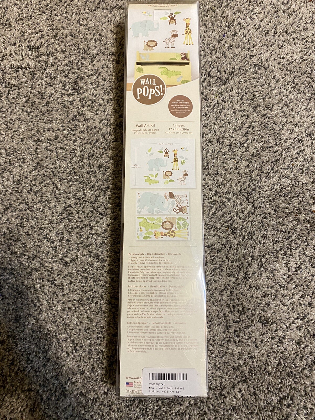 New Safari Buddies Wall Art Kit Peel Stick + Move 20 pc Wall Pops Nip Monkey