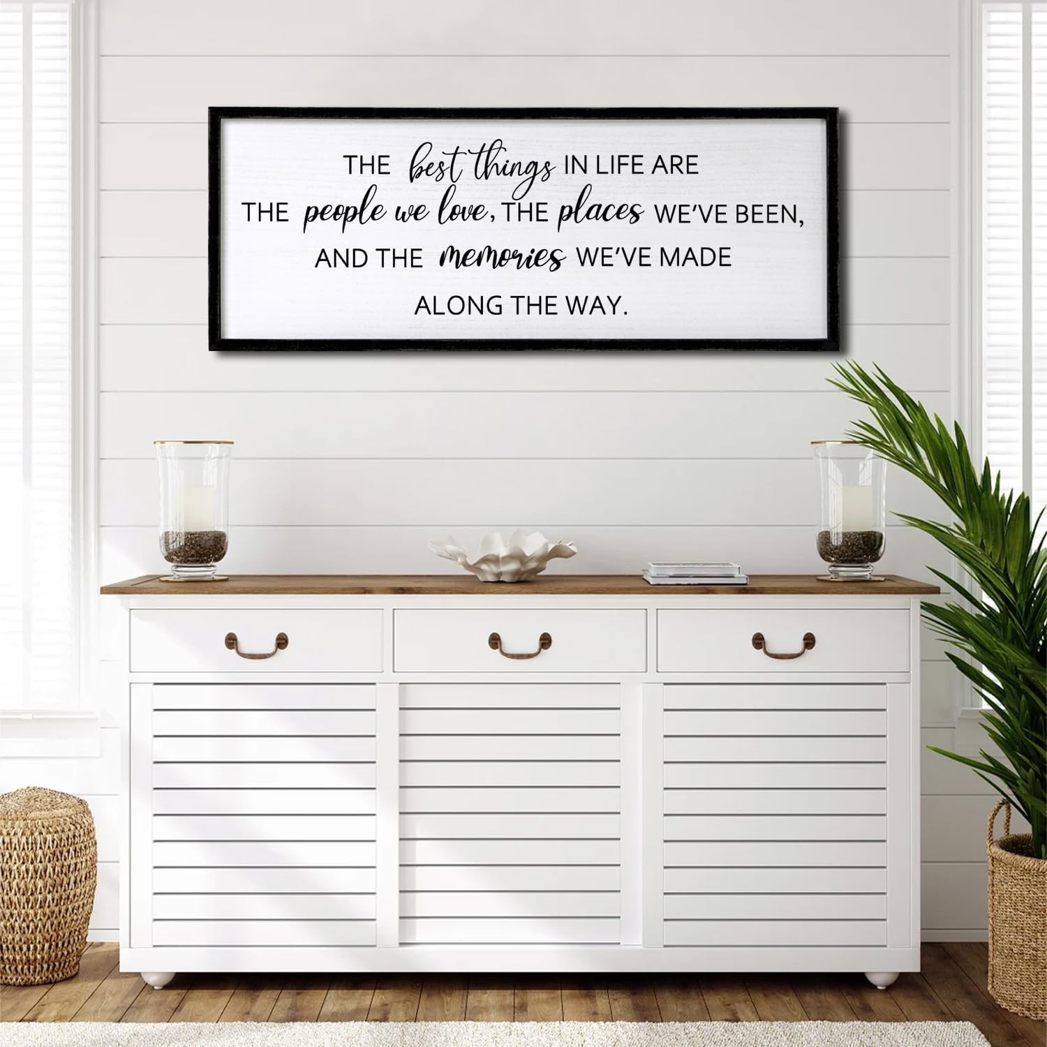 Foutcheou The Best Things in Life Wall Art, 32"×12" Framed Wood Memories