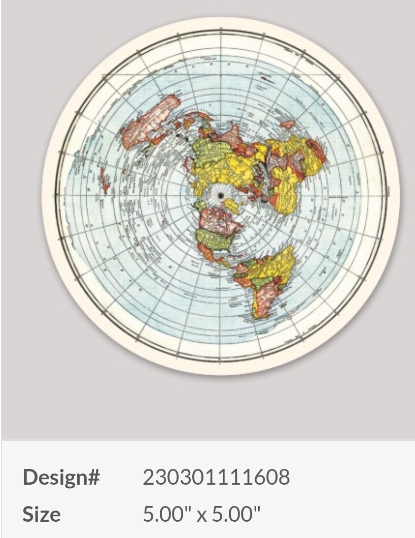 FLAT EARTH 🌎 MAP STICKER 5 inches in diameter