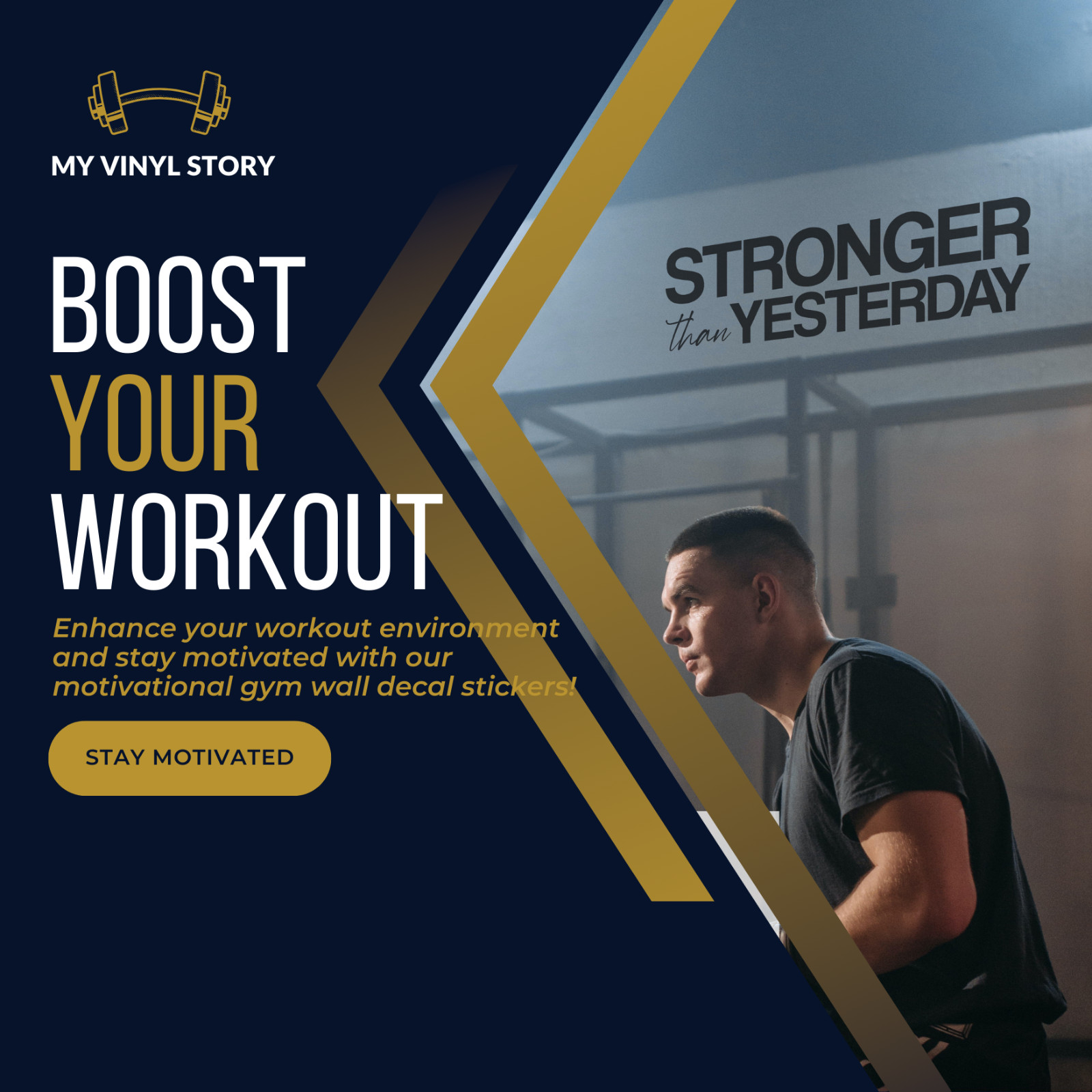 Stronger Than Yesterday Wall Decal Motivational Vinyl Sticker Gym Fitness Room