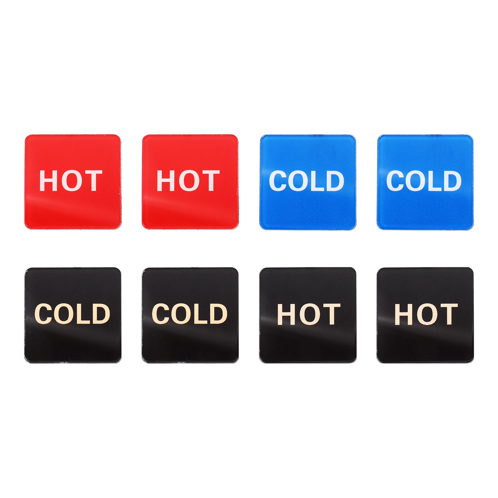 4Set Hot and Cold Self-adhesive Stickers Square, Black/Black and Red/Blue