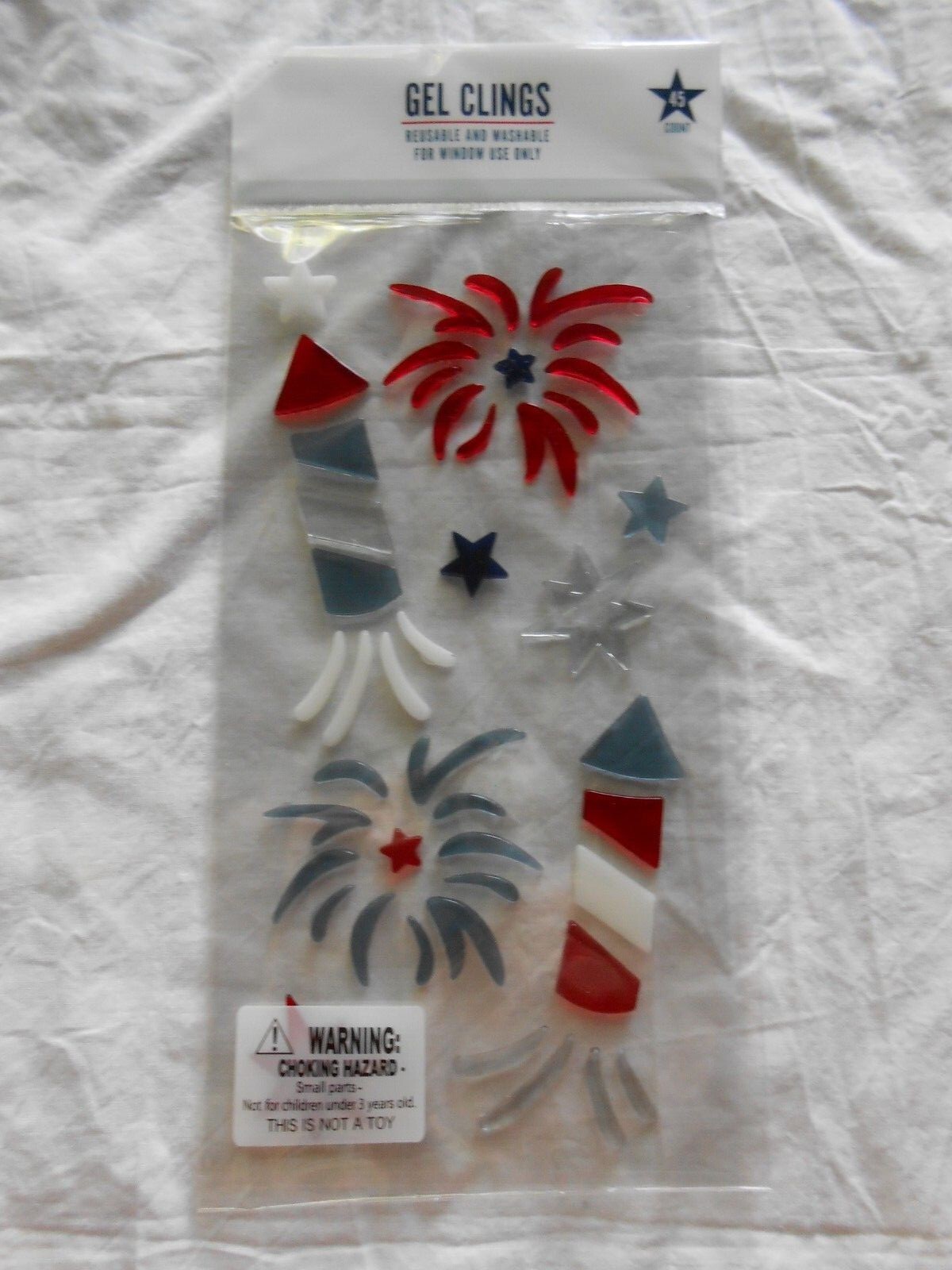 NEW Fireworks Happy 4th of July Stars Patriotic Gel Window Sticker Clings 45 ct