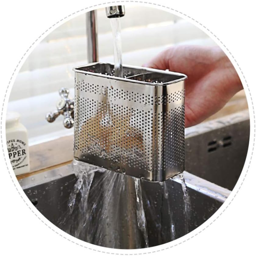 Silverware Drying Basket, Hanging Rectangular Utensil Holder with 2 Compartments