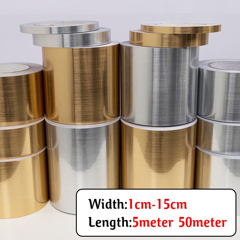Decors Car Metal Brushed Steel Matte PET Tape Wrap Sticker Silver / Gold 5m-50m