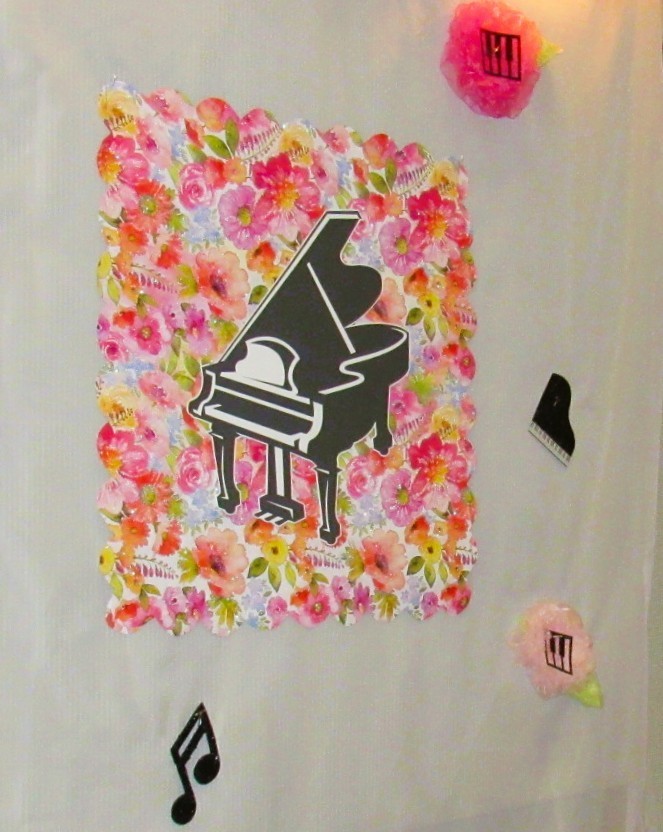 2 Large Black 14" Tall x 12" Wide Grand Piano Vinyl Cutouts on White Posterboard