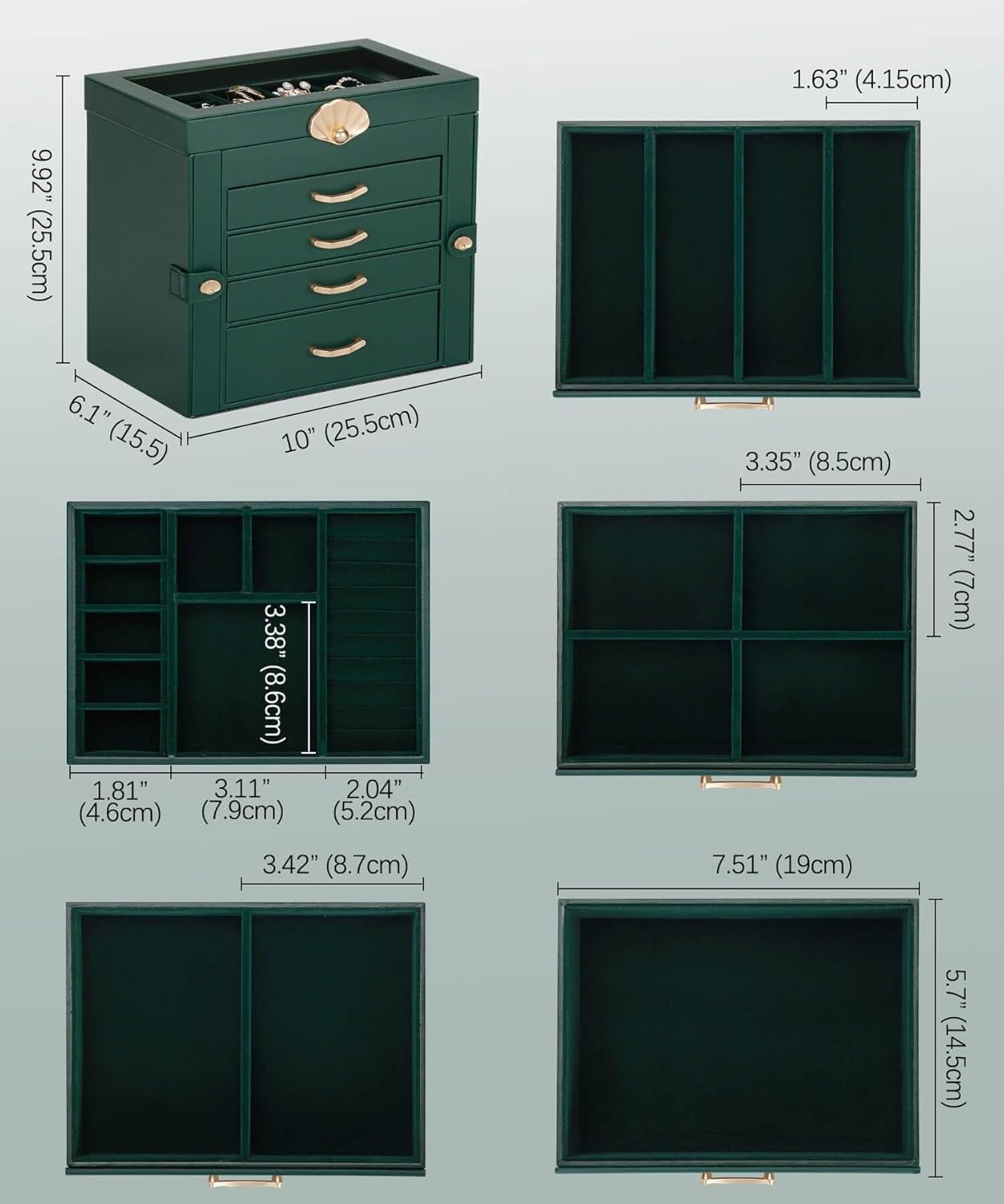 Jewelry Box with 4 Drawers: Display Organizer for Earrings Necklaces – Gifts …