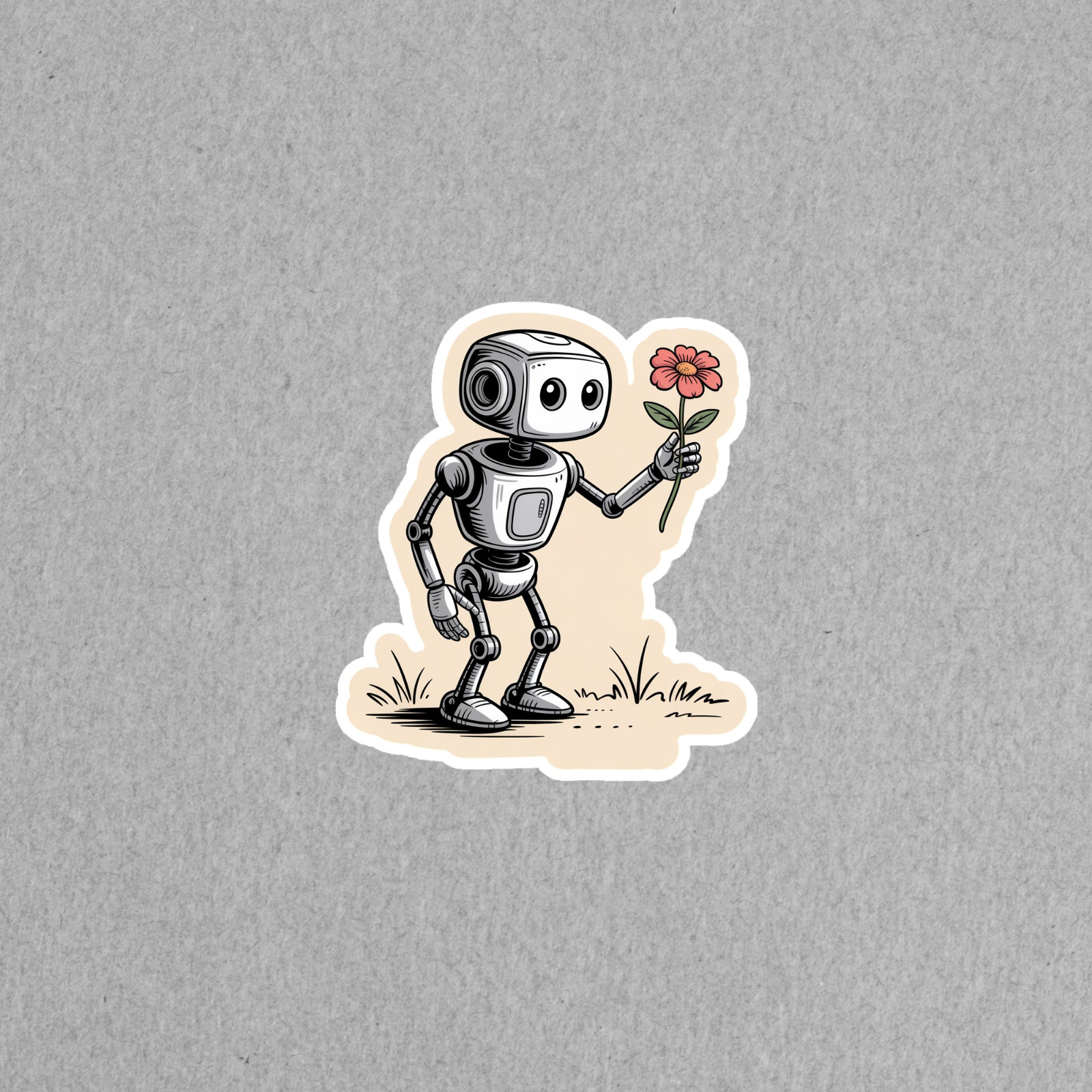 Cute Robot Holding Flower Sci-Fi Vinyl Sticker Decal #6141