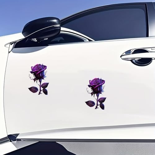 2 PCS Purple Rose Waterproof Vinyl Decals Floral Design for Car Truck Bumper