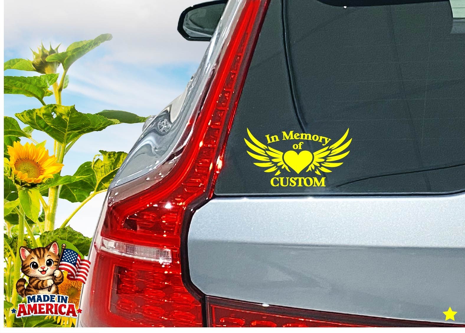 In Memory Of Custom Name Decal Sticker Heart Wings RIP Memorial Loss Family Love