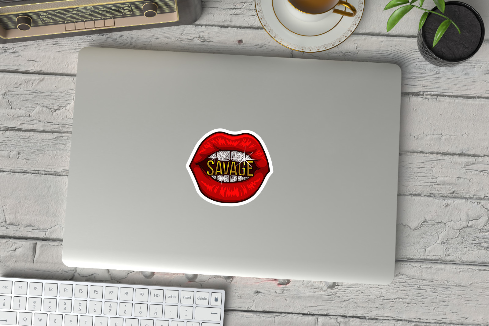 Savage Lips Vinyl Sticker | Red Mouth Bling Teeth Decal | Car Laptop Tumbler