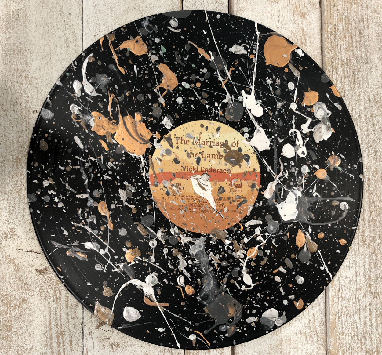 12” Vinyl Music Record Wall Art ~ Splatter Paint ~ Metallics Gold, Bronze, White