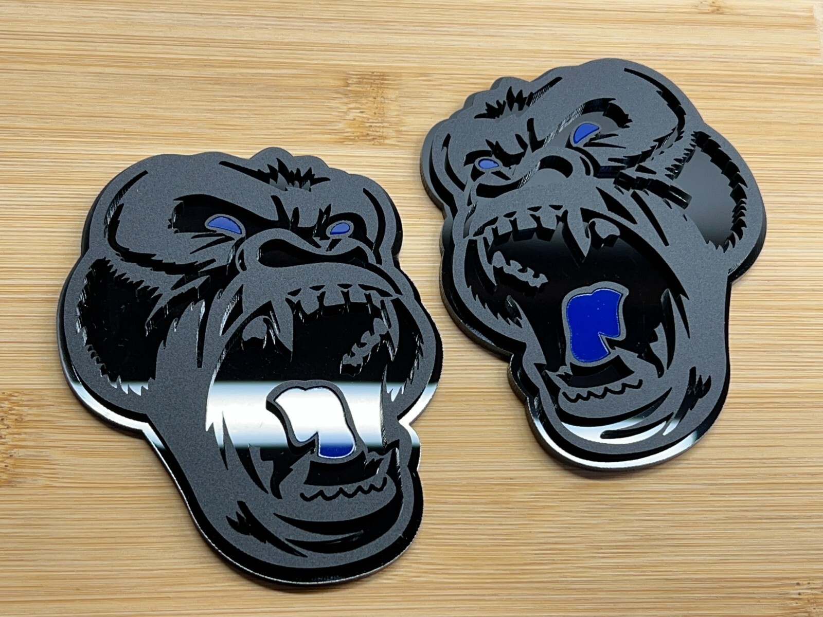 Angry Gorilla Blue Eye Car Truck Emblem Badge Matte Black /Black Custom PK of 2