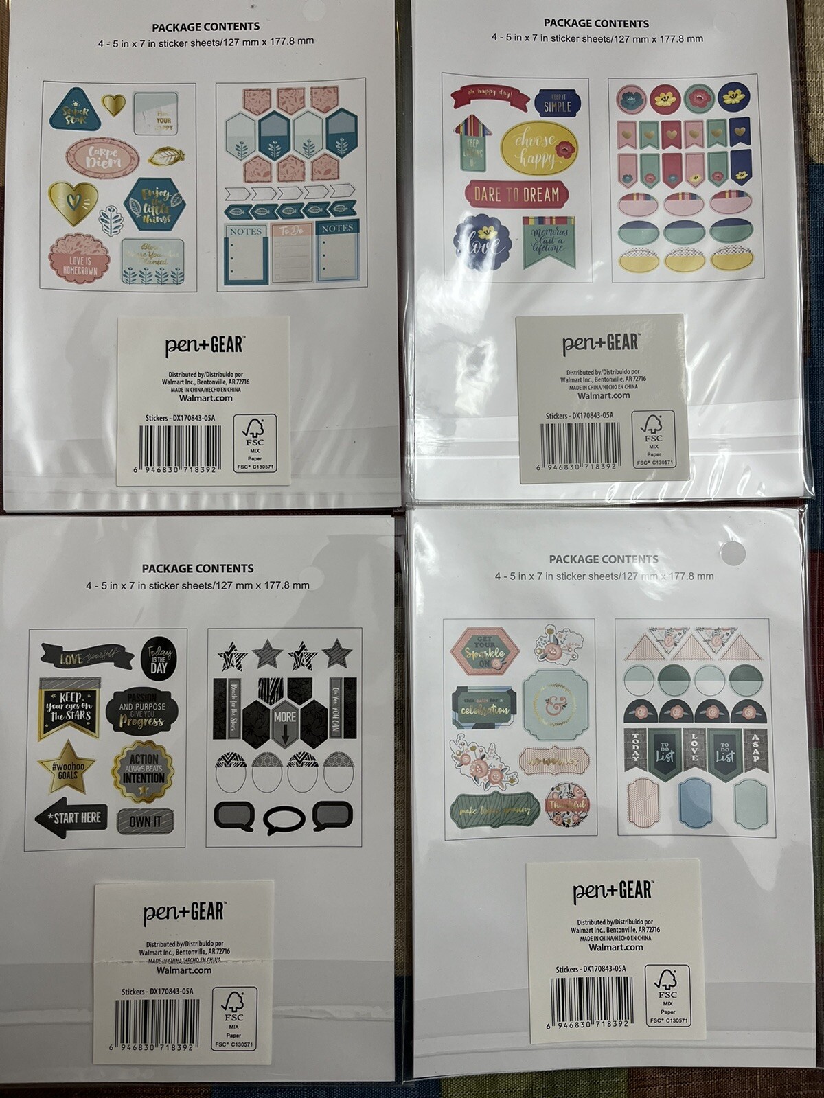 Scrapbook Stickers, Pen and Gear Stickers 4 Sets Of 4 Sheets Per Set. 16 Total